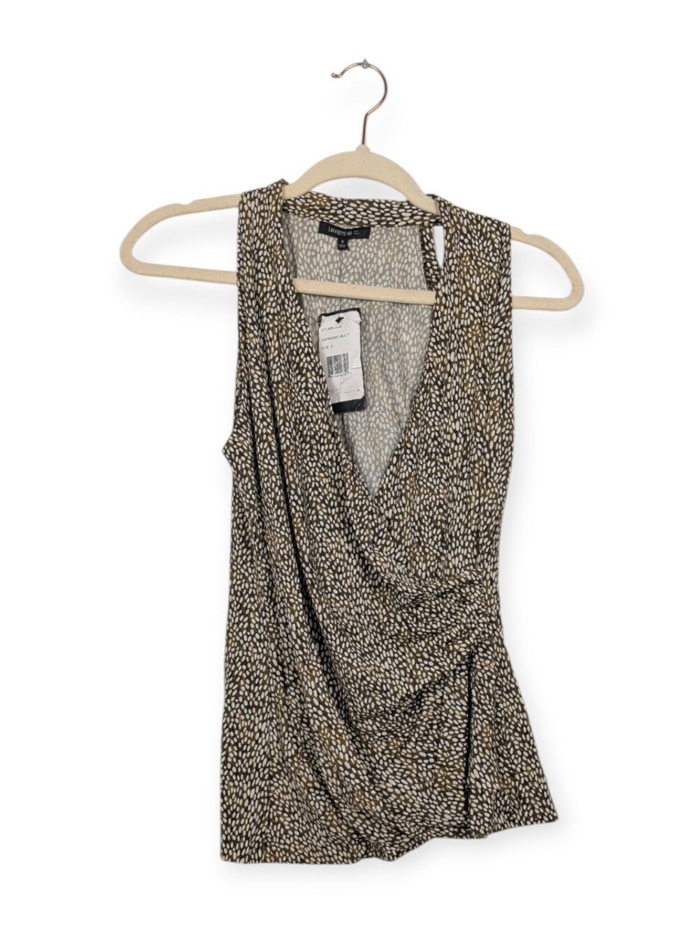 Lafayette 148 Sleeveless Blouse S Espresso Multi Pattern V-Neck Surplice Top NWT